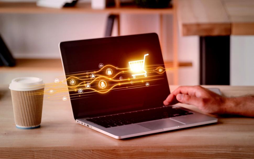 Free Image of Online Shopping - Laptop and Virtual Shopping Cart 