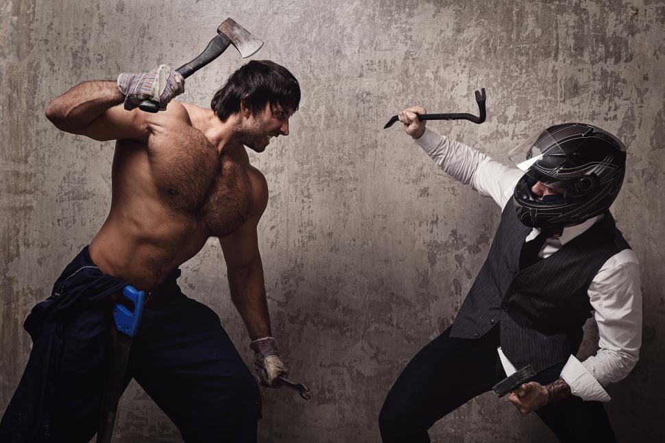 Free Image of A strange combat with axe and crowbar 