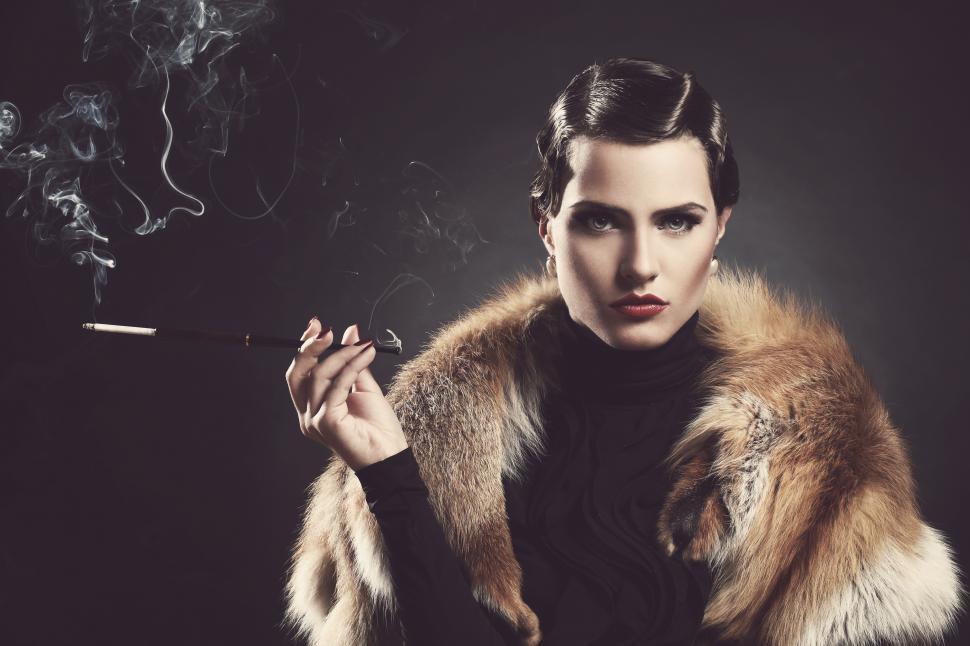 Free Image of Vintage, old. Beautiful woman with cigarette 