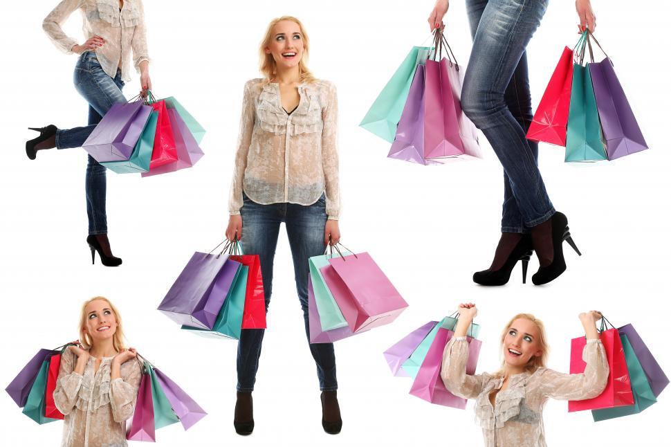 Free Image of Collage of woman shopping with bags 