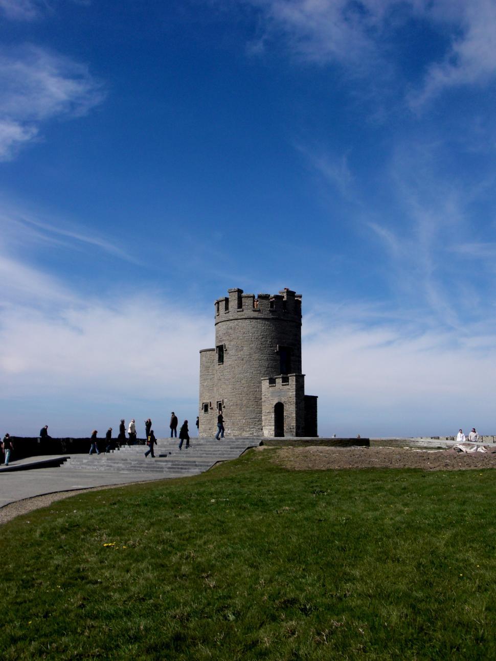 Free Image of Castle on a Hill With People Walking Around 