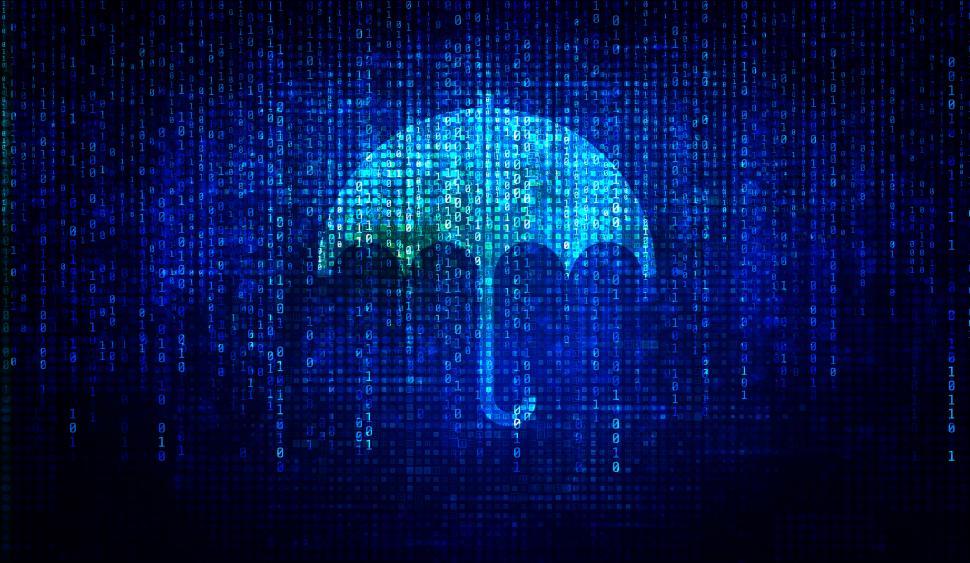 Free Image of Data Protection - Digital Umbrella Over Binary Code 
