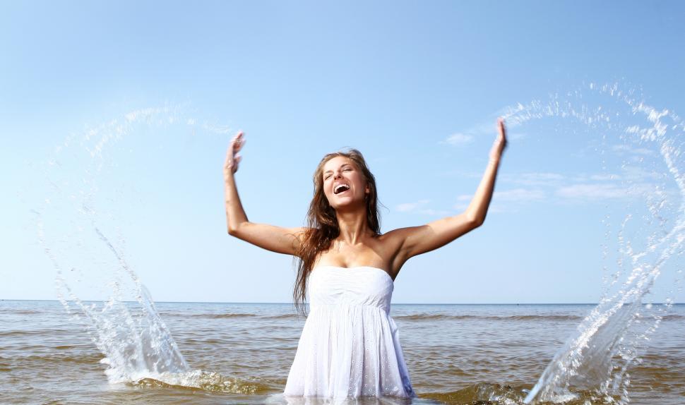 Free Image of Woman splashing in the ocea 