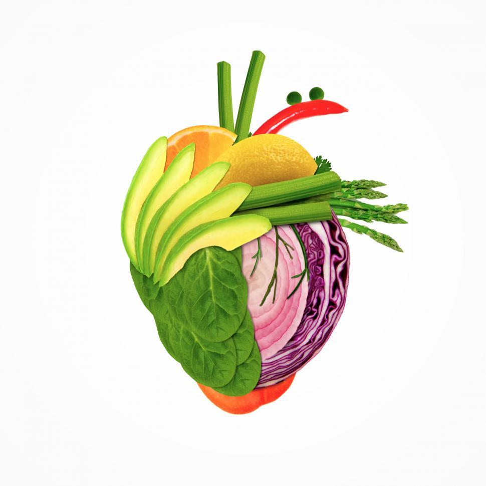Free Image of Healthy Eating - Heart Made of Fresh Fruits and Vegetables 