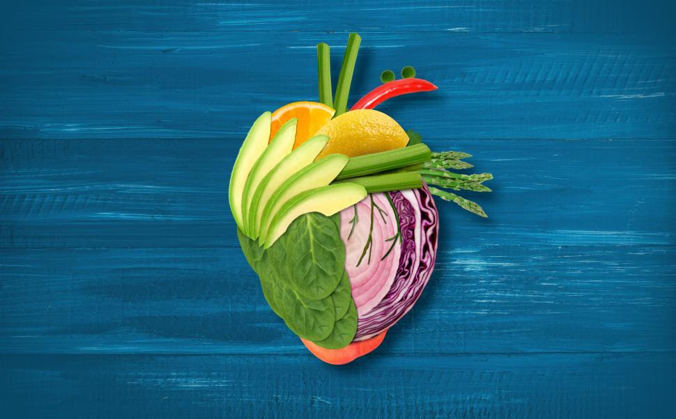 Free Image of Healthy Eating - Heart Made with Fruits and Vegetables 