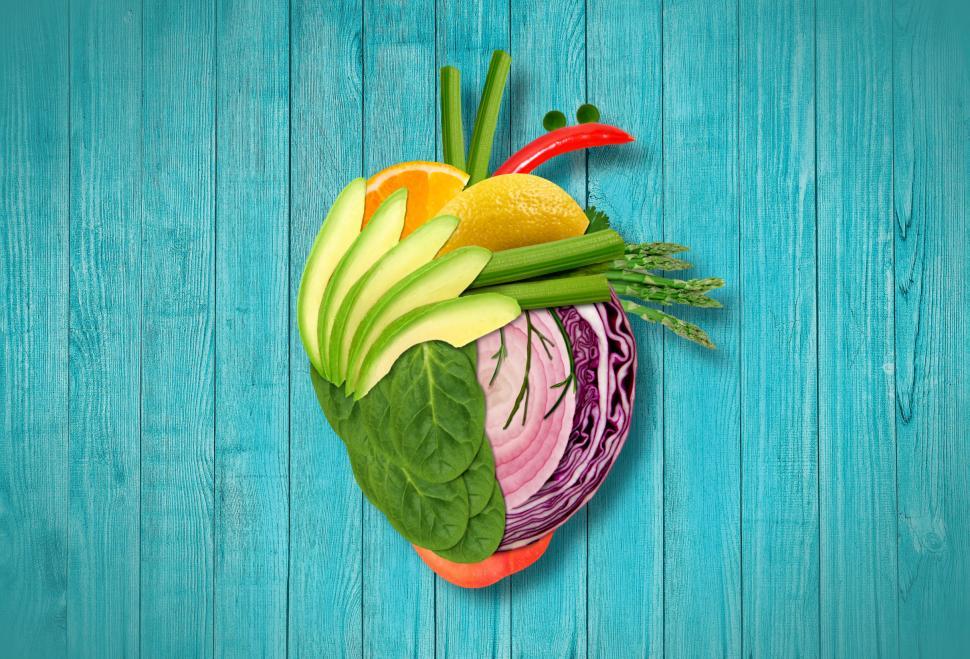 Free Image of Healthy Eating Concept with Fruits and Vegetables on Blue Backgr 
