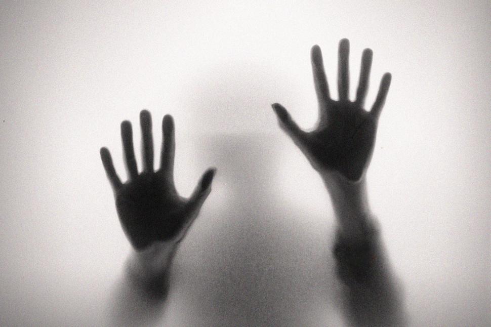 Free Image of Crying for Help - Fear - Hand Silhouettes on Glass - Noisy Looks 