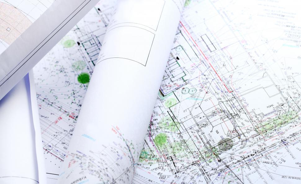 Free Image of Architectural Plans, rolled and flat 