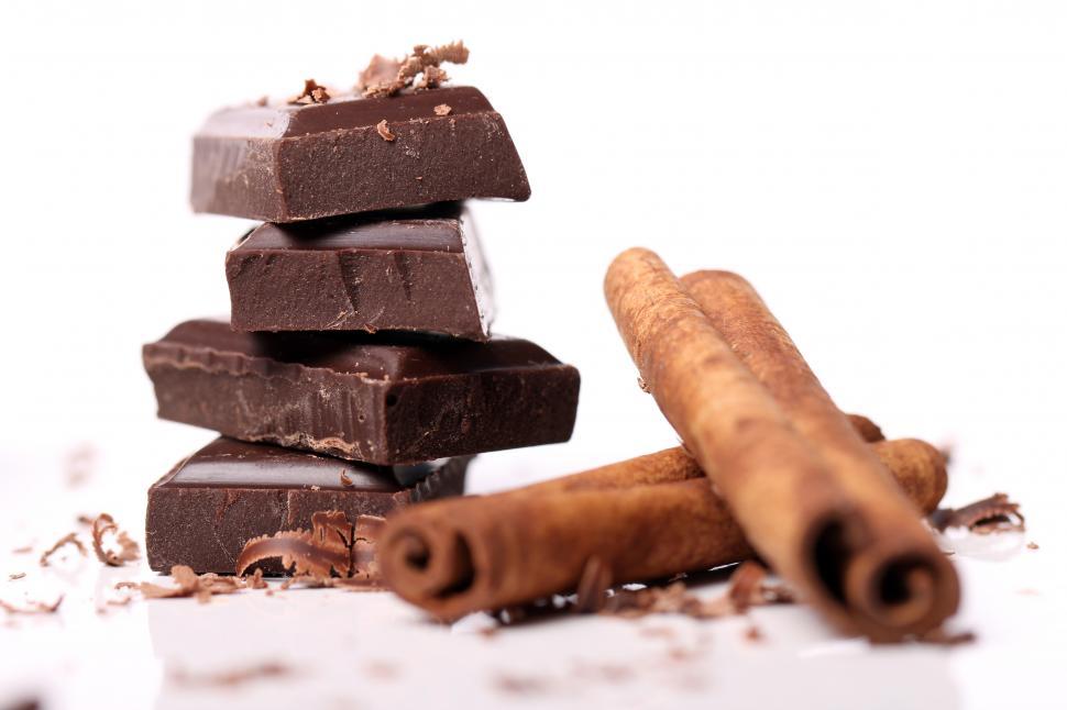 Free Image of Sacked chunks of chocolate with cinnamon sticks 