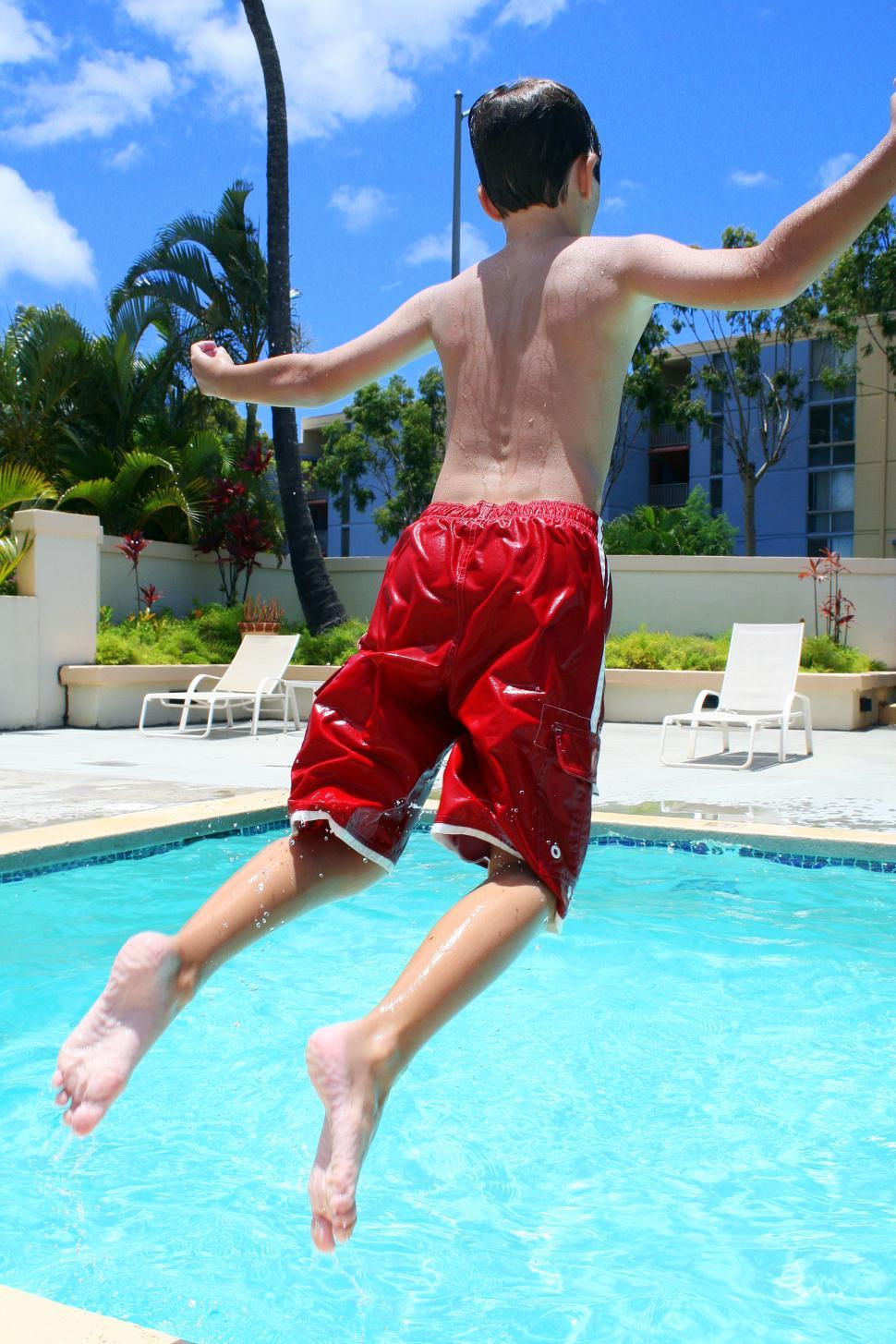 Free Image of Boy jumping into the pool 