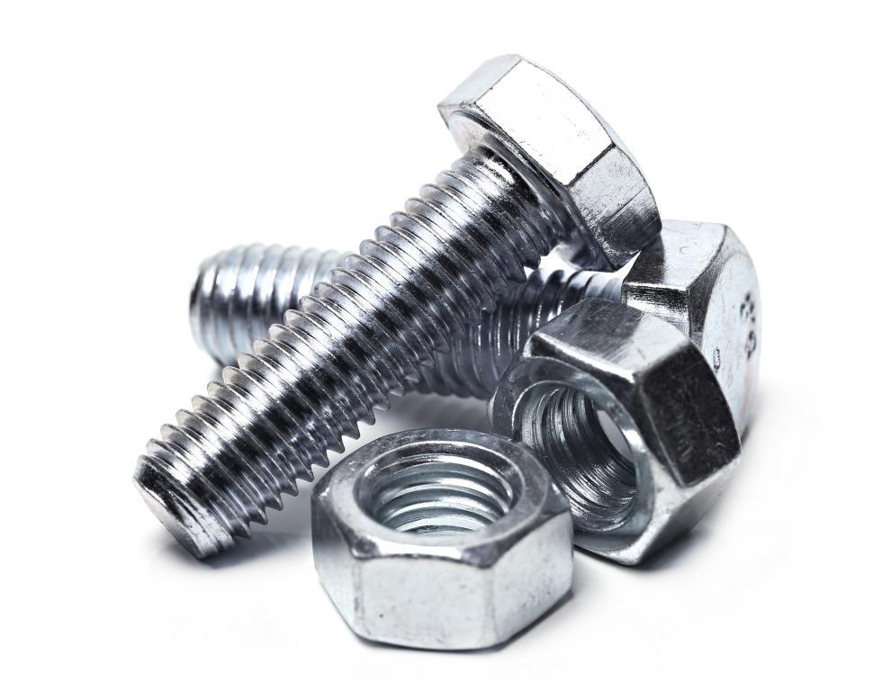 Free Image of Bolts and nuts isolated on white 