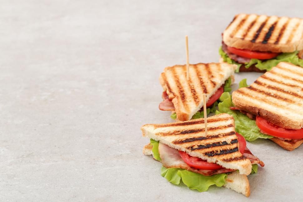 Free Image of BLT sandwiches with panini grill marks 