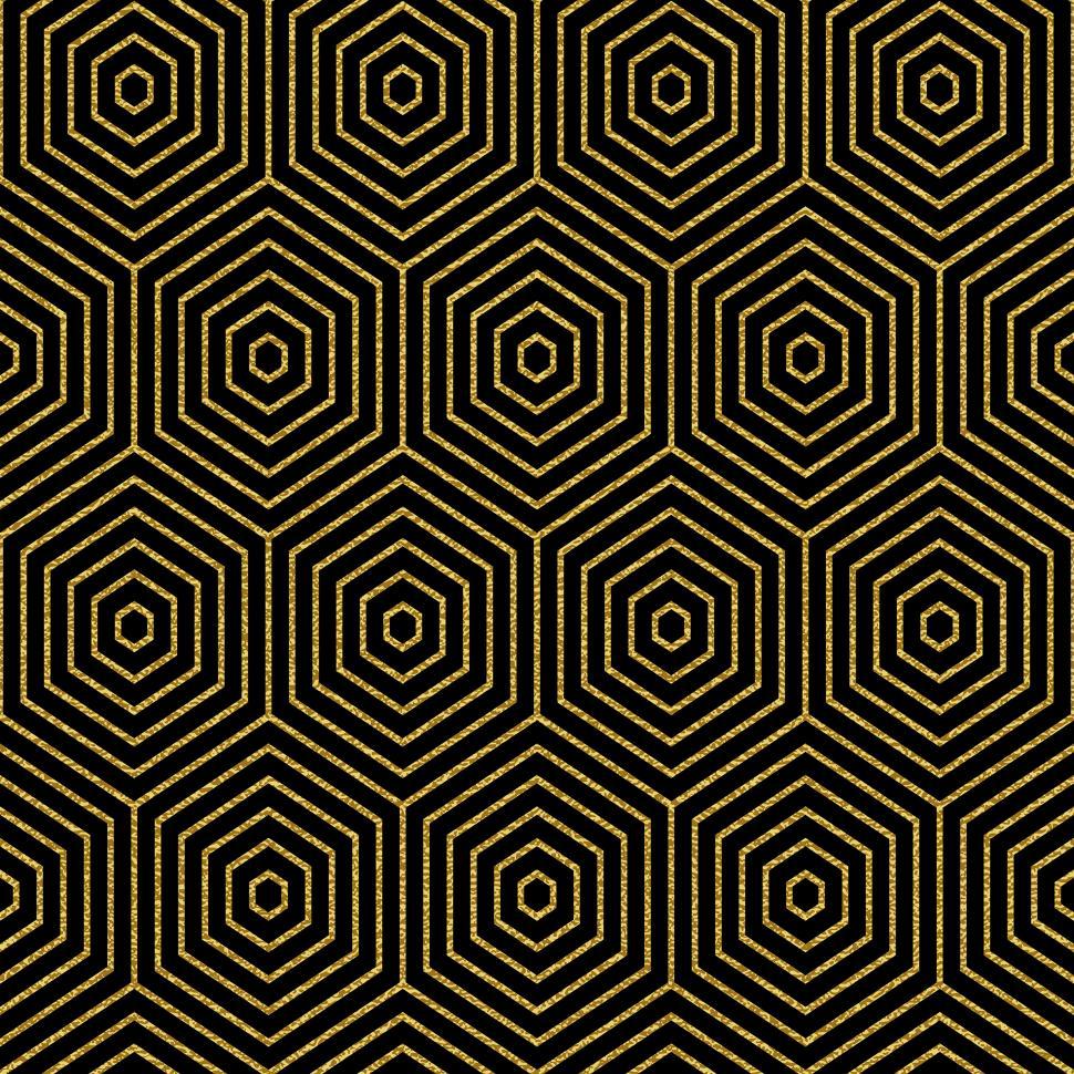 Free Image of Black and Gold Abstract Geometric Pattern Based on Concentric Hexagons 