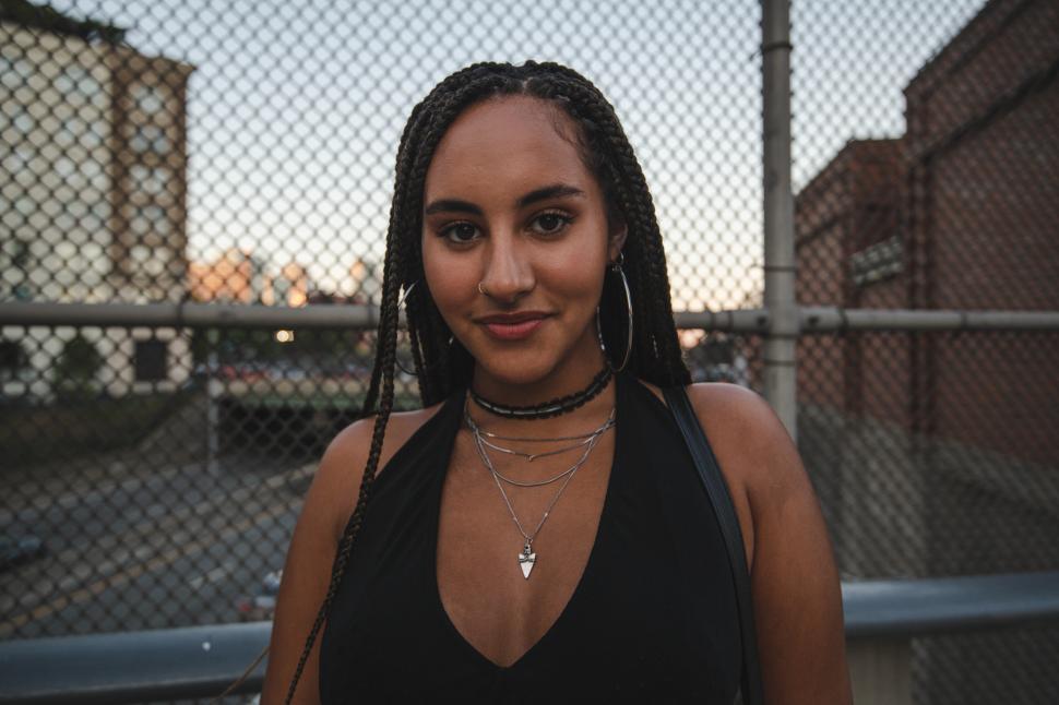 Free Image of Fashionable Woman with hoop earrings 