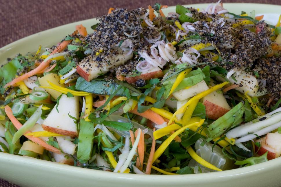 Free Image of Green Bowl Filled With Various Types of Food 