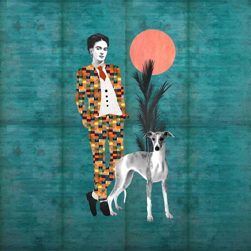 Free Image of Frida Kahlo and a Dog 