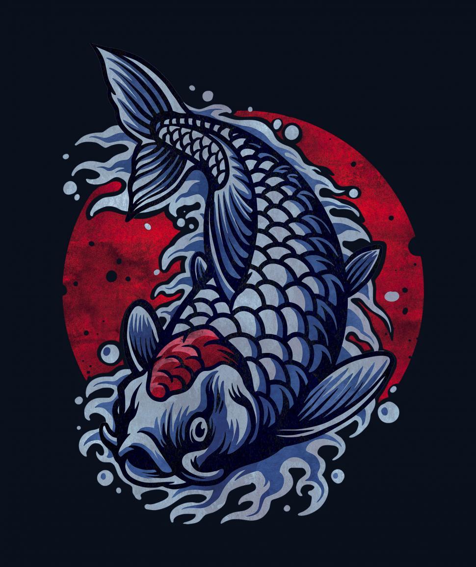 Free Image of Koi Carp Tattoo - Texturized Traditional Design 