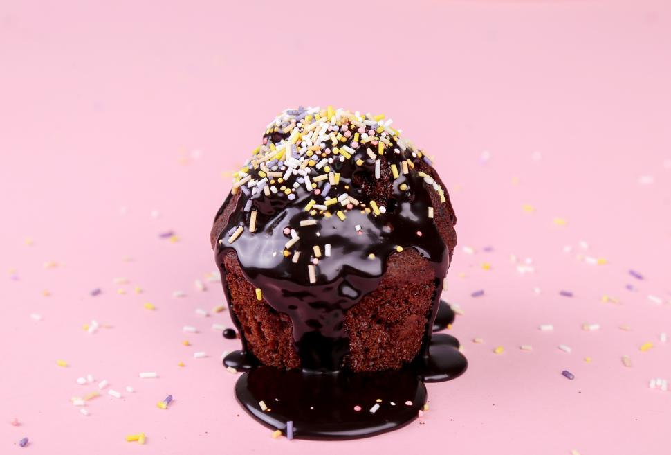 Free Image of One chocolate muffin with sprinkles 