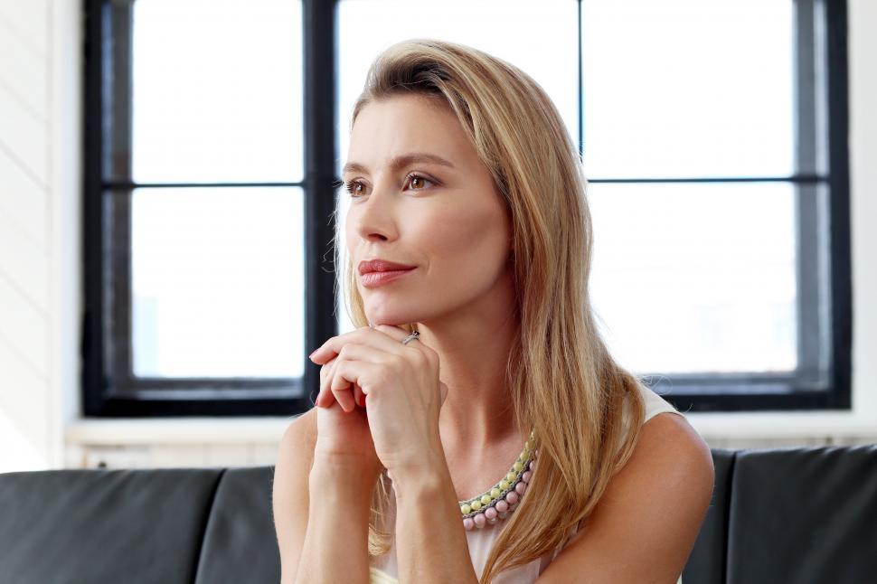 Free Image of Elegant woman seated on a couch 