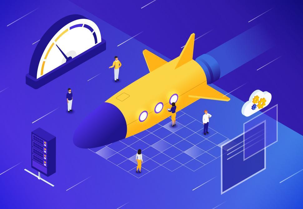Free Image of Website Optimization Concept with Prototype Rocket and Developer 