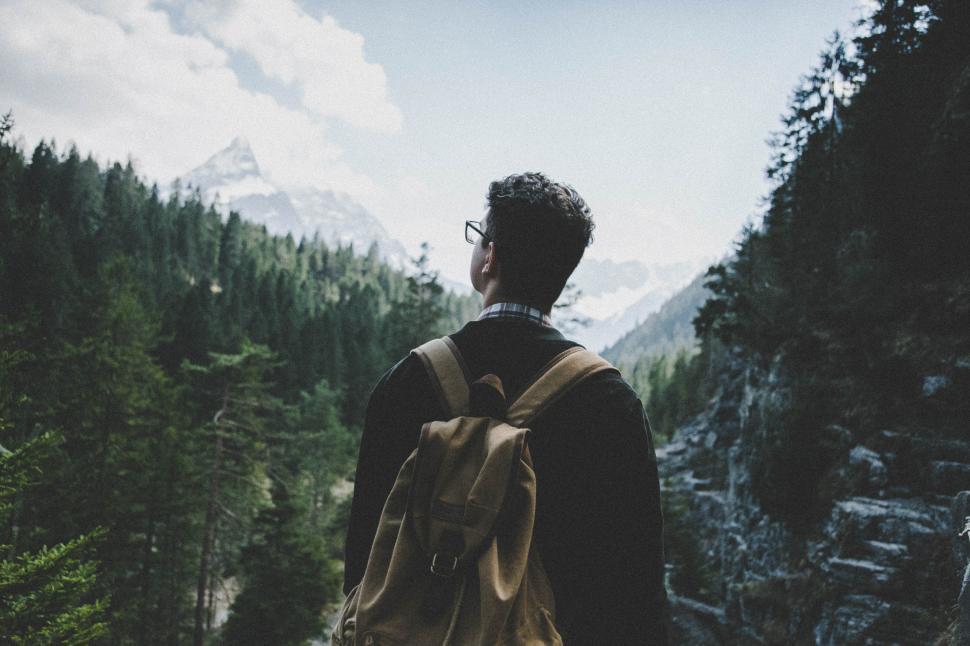 Free Image of Male hiker with backpack on mountain 