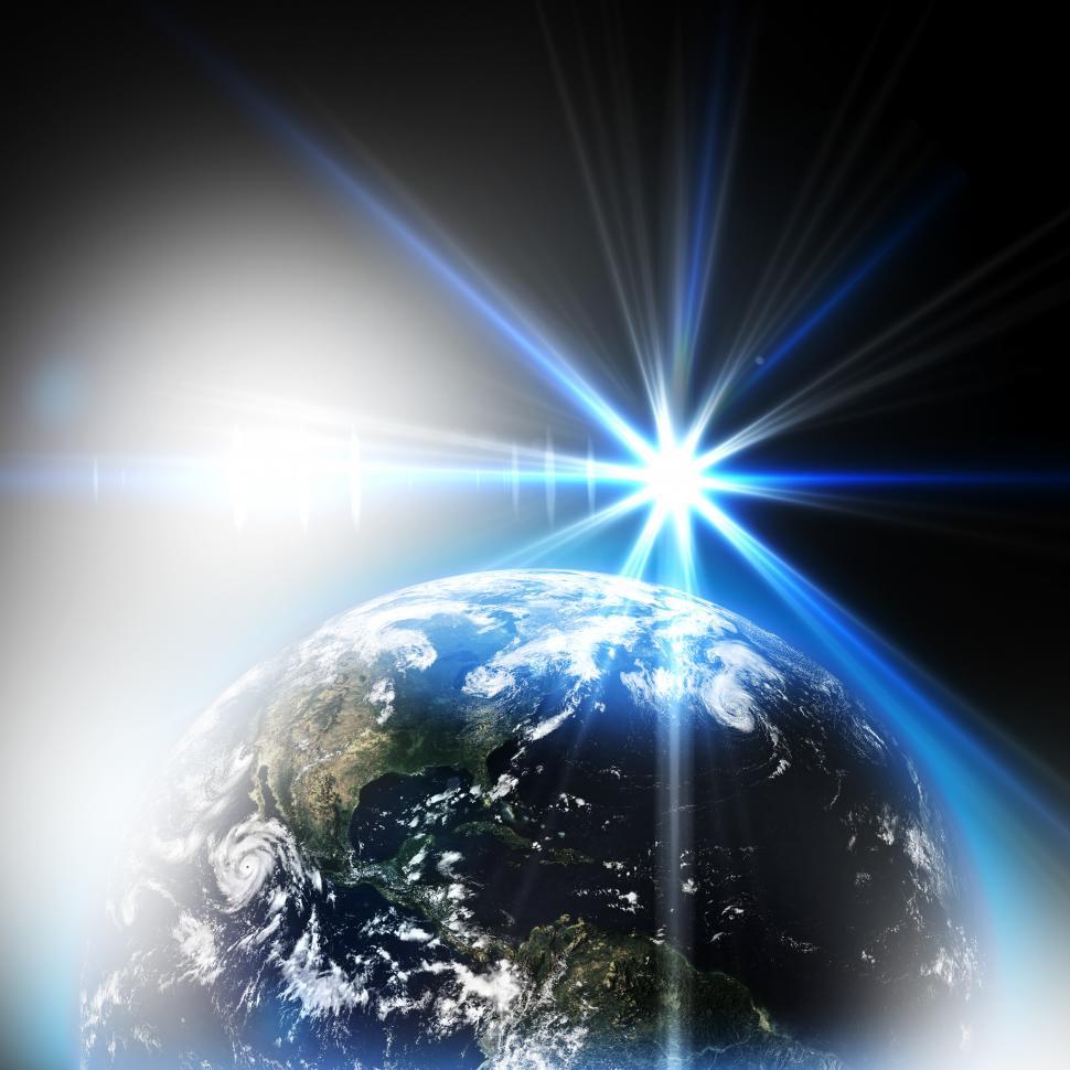 Free Image of Earth and shining bright light with flares 
