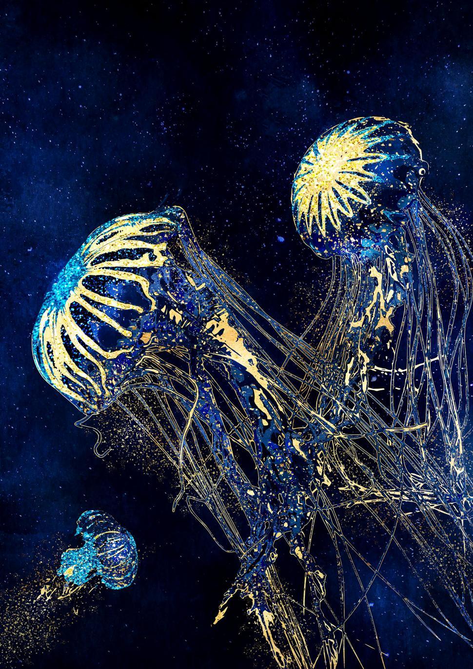 Free Image of Metallic Jellyfish Drifting in the Deep 