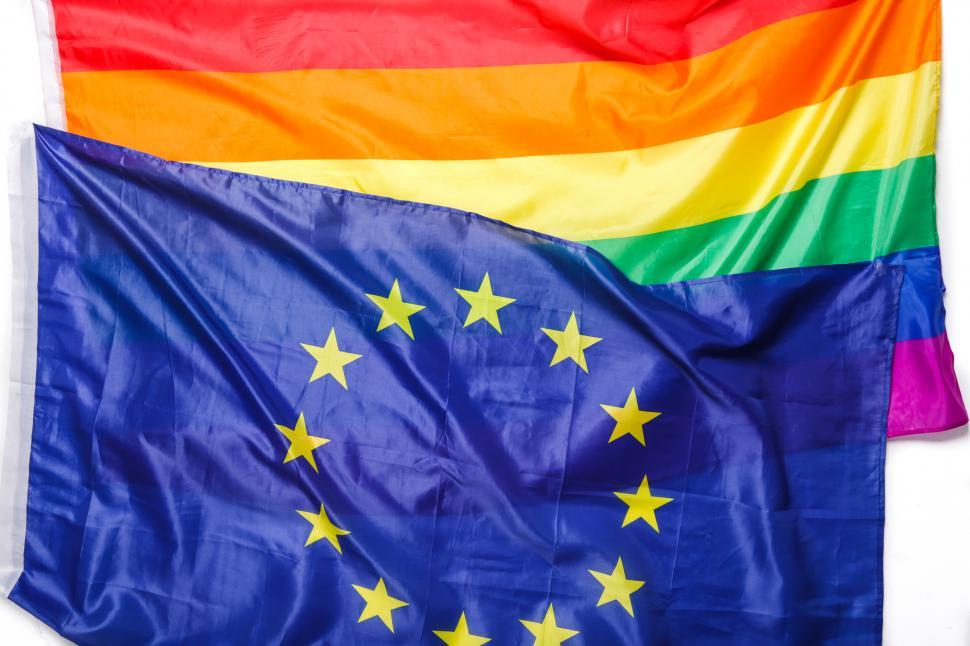 Free Image of Flag of the European Union and LGBT Pride Rainbow flag 
