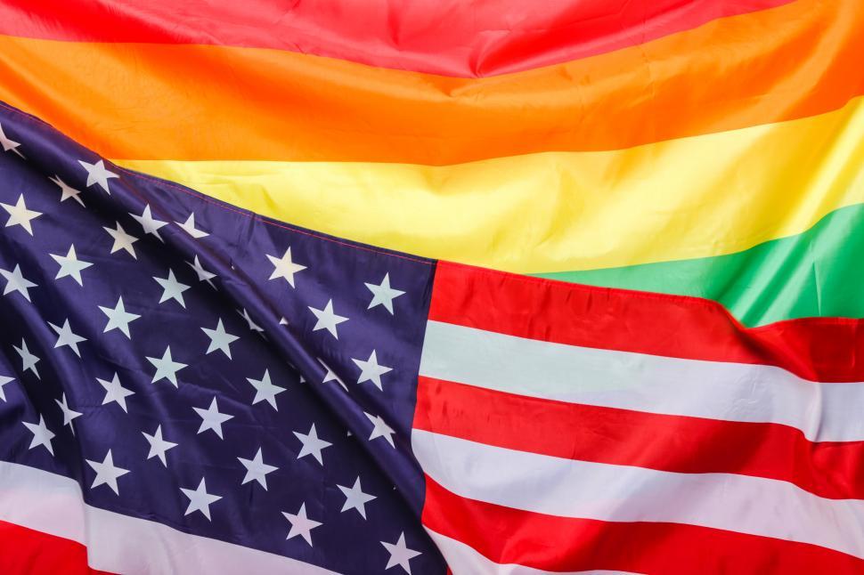 Free Image of Rainbow pride flag and the flag of the USA 