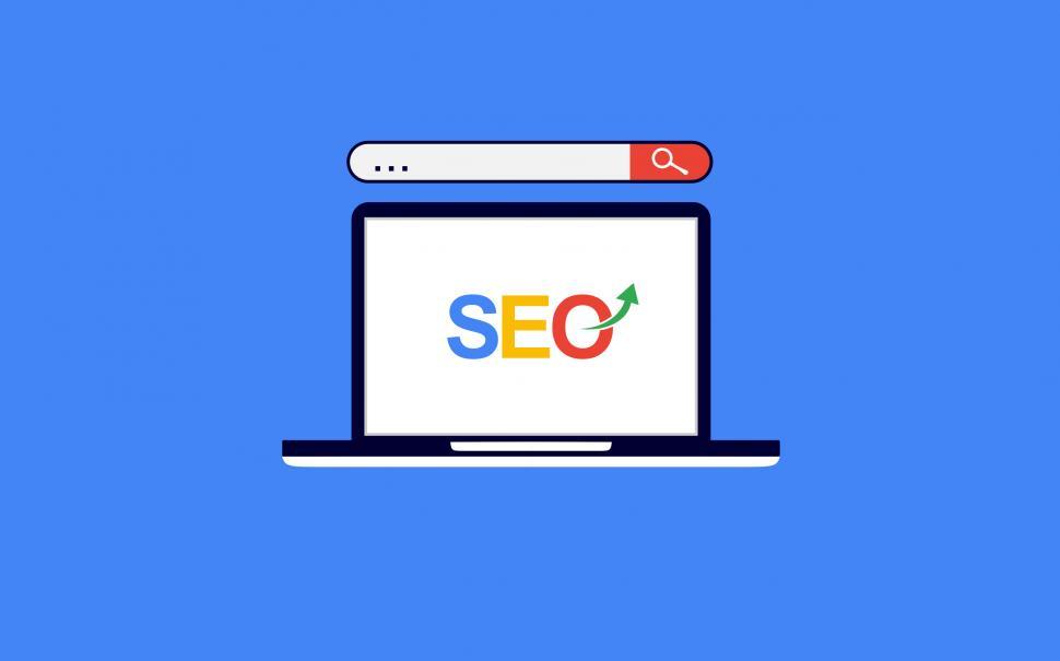 Free Image of SEO - Search Engine Concept With Search Bar Over Laptop 