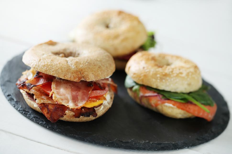 Free Image of Three bagel sandwiches 
