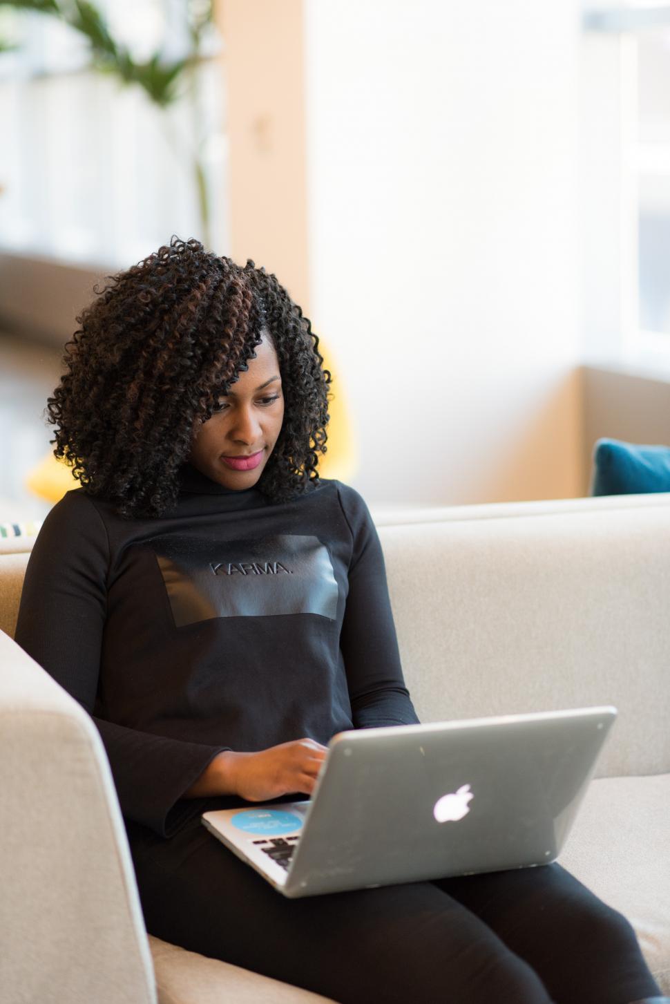 Free Image of Woman in casual clothing with laptop 