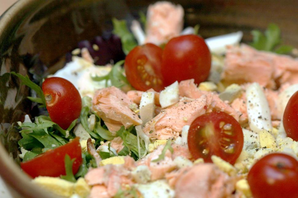 Free Image of Salmon salad with boiled eggs 