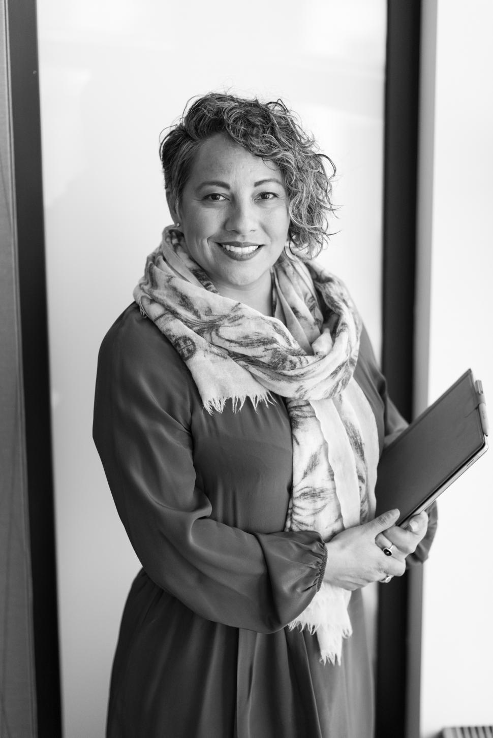 Free Image of Happy female professional - b&w 