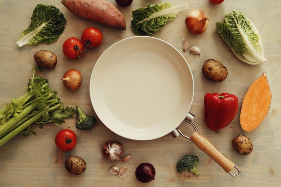 Free Image of Saute pan with vegetables 