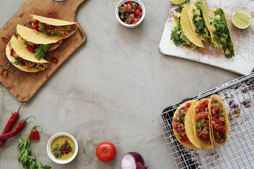 Free Image of Various tacos frame blank central area 