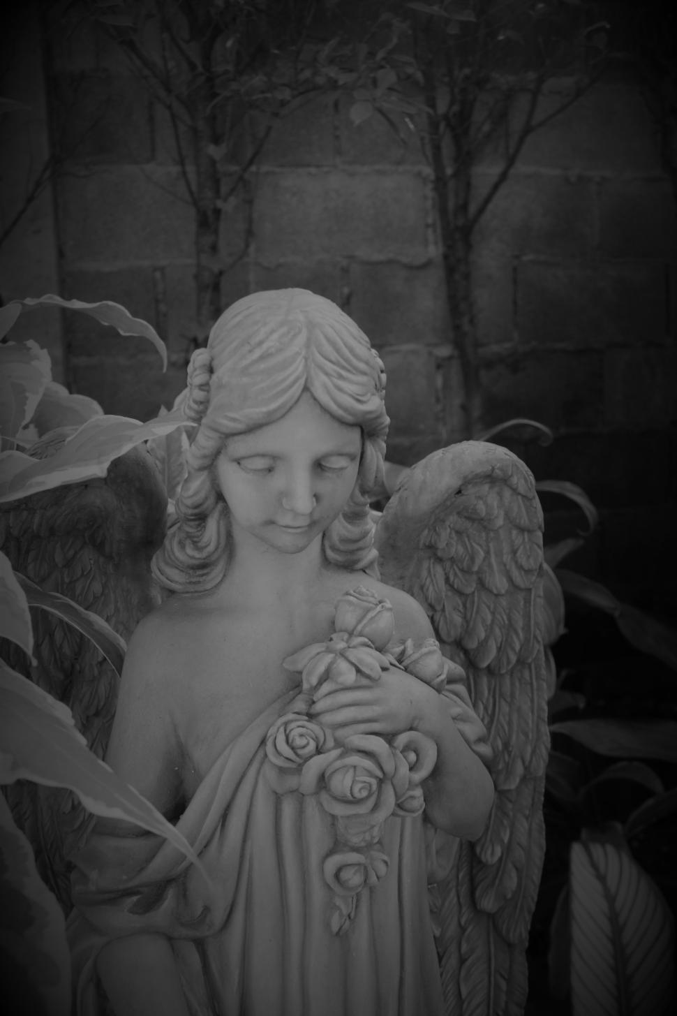 Free Image of Angel Statue in Black and White  