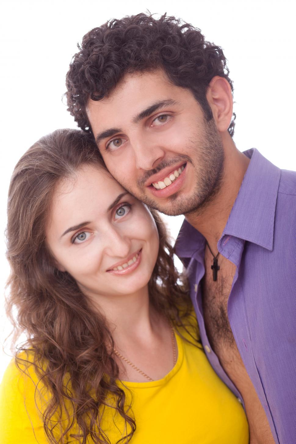 Free Image of Young and happy couple look at camera 