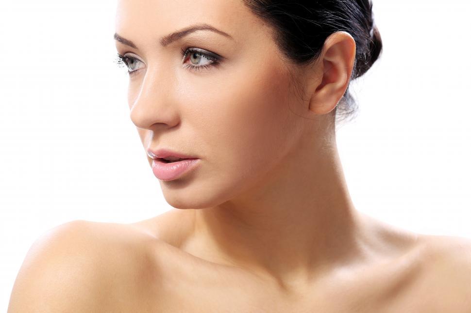 Free Image of Dark haired woman with serious look and smooth skin 
