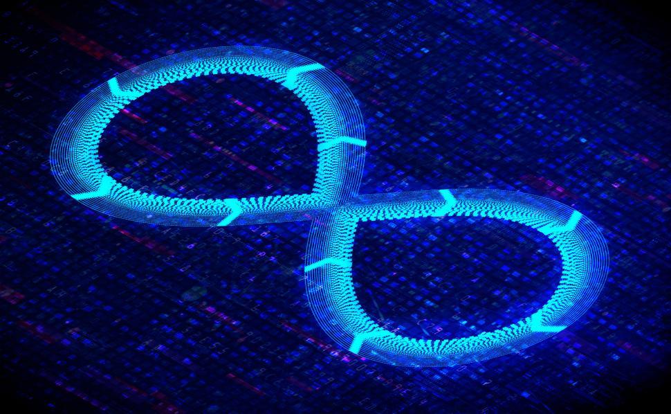 Free Image of DevOps and DataOps Concept with Bright Infinite Loop on Tech Bac 