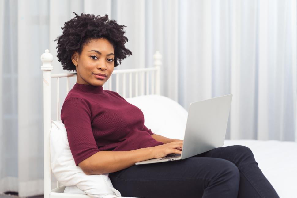 Free Image of Happy casual beautiful american african woman  