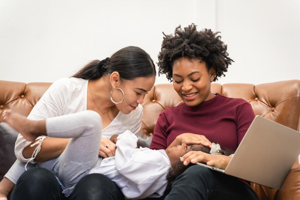 Free Image of Lesbian Couple with their happy child 