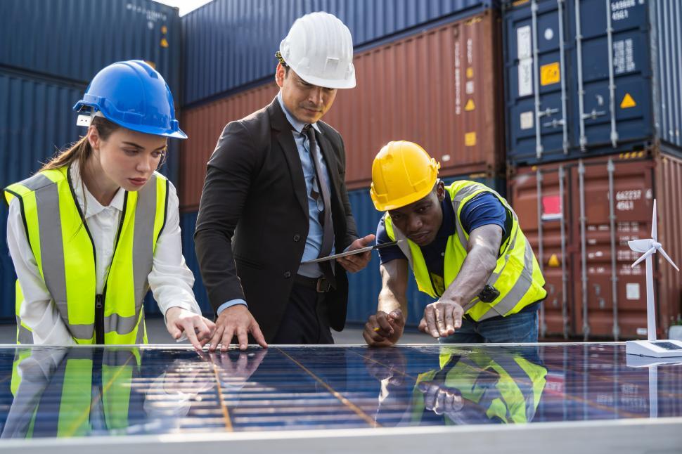 Free Image of Rooftop solar power plant engineers 