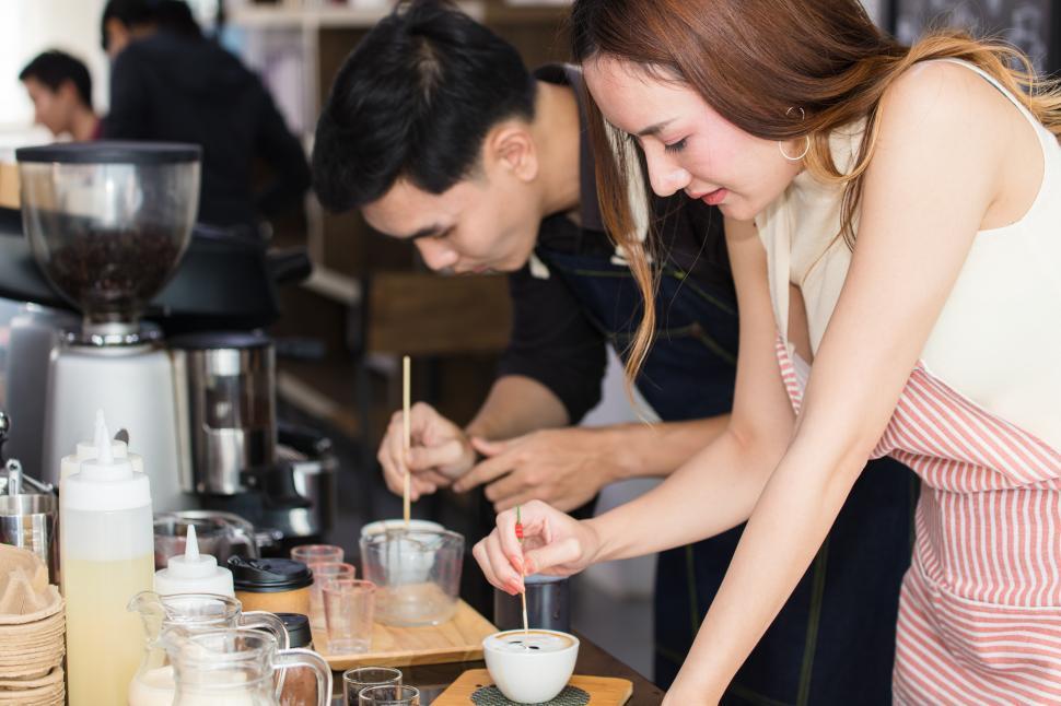 Free Image of Young people practicing coffee skills in a vocational training class 