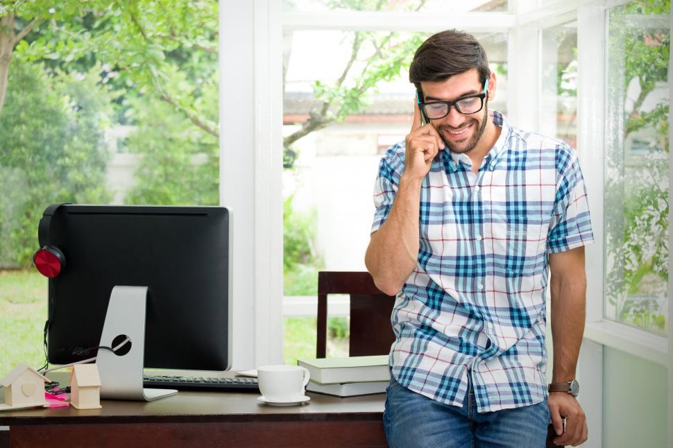 Free Image of Casual man on the phone 
