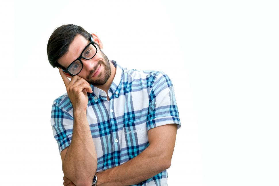 Free Image of Handsome guy thinking - isolated on white 