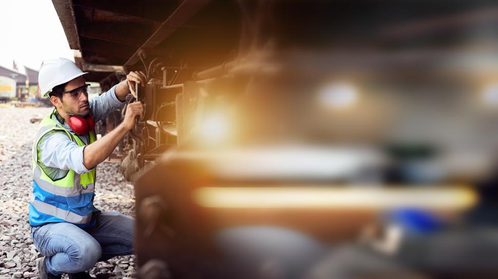 Free Image of Mechanical engineer using a wrench to repair and inspect the und 