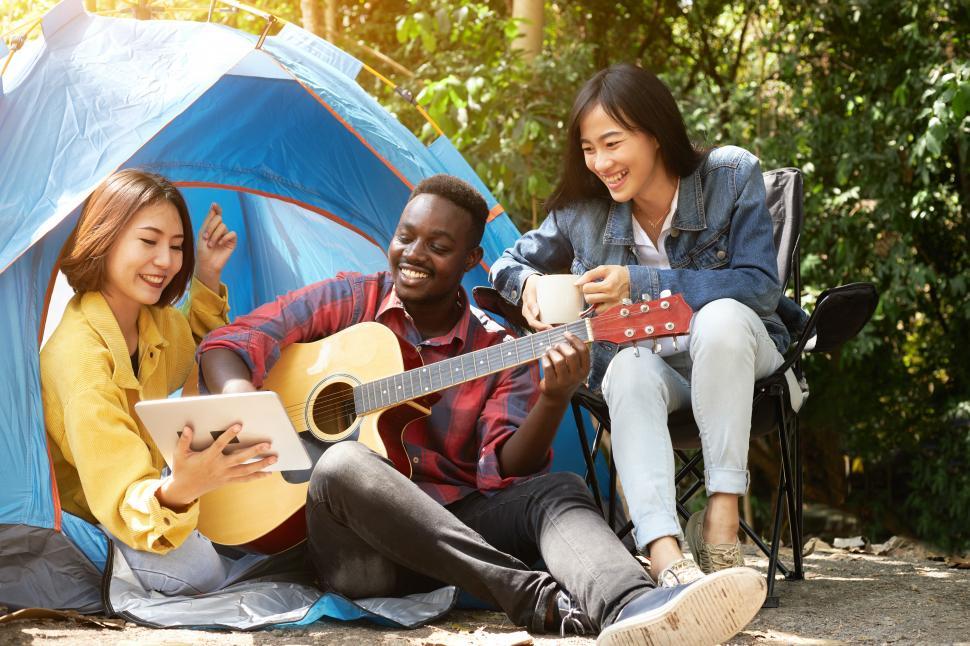 Free Image of A group of friends traveling camping in the forest 