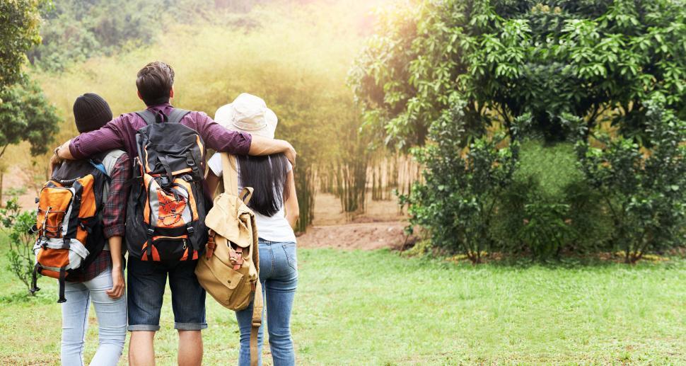 Free Image of A group of travelers taking a walk through nature. 