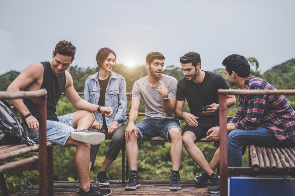 Free Image of Group of happy campers - adult outdoor activities 